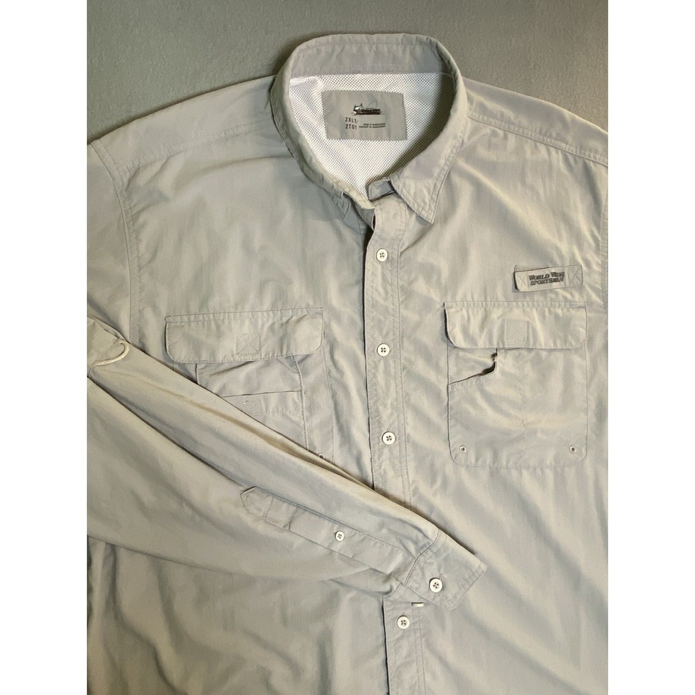 World Wide Sportsman Men's 2XLT(tall) Vented Long Sleeve Fishing Shirt Gray Nice